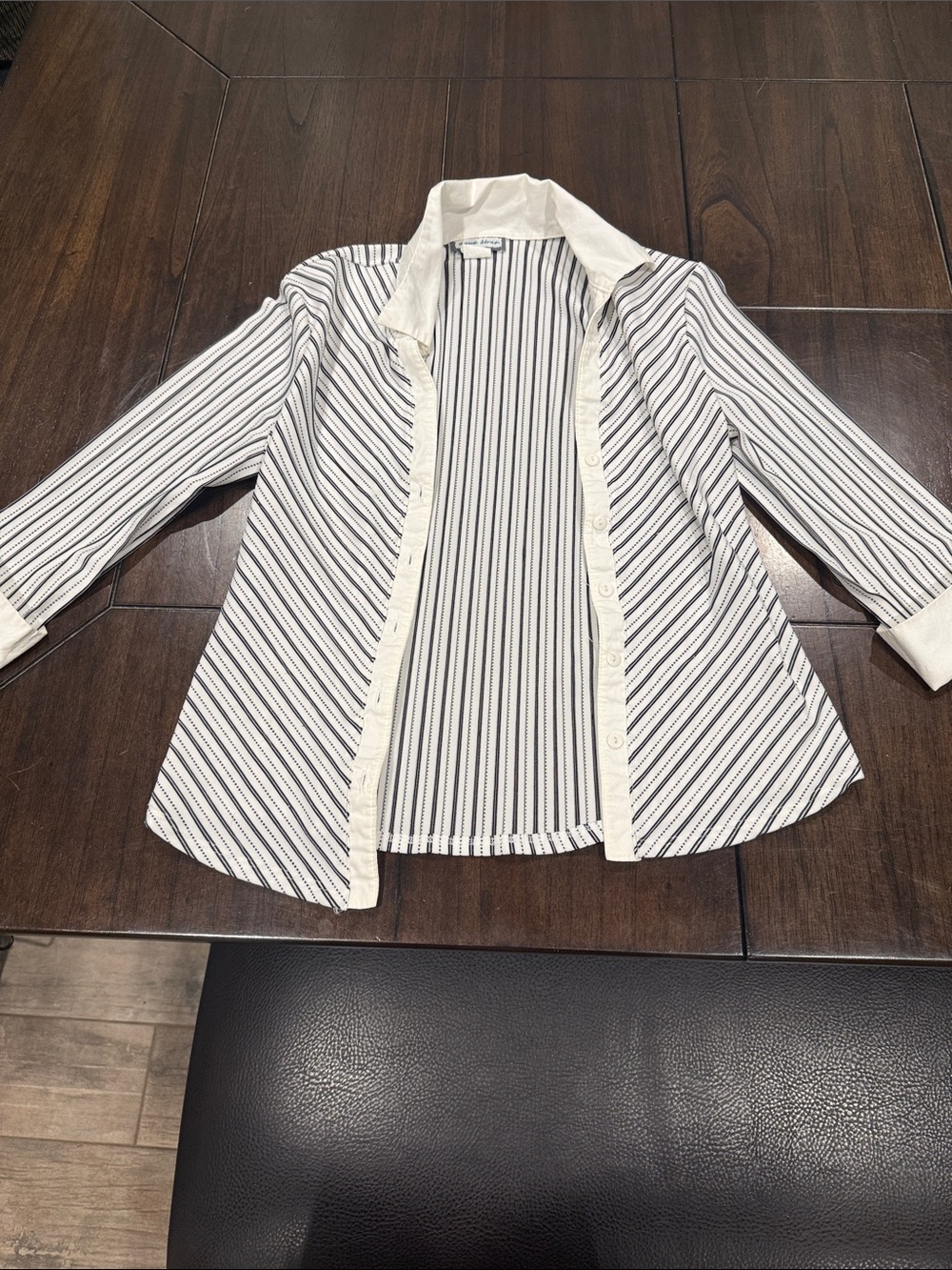 Striped Button-Front Blazer Jacket - Black & Cream